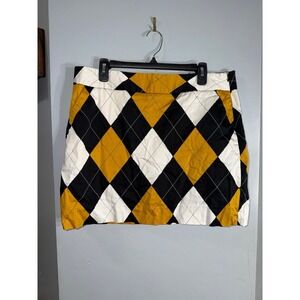 Loudmouth Ladies Golf Argyle skort yellow, black, and white diamond pattern 14